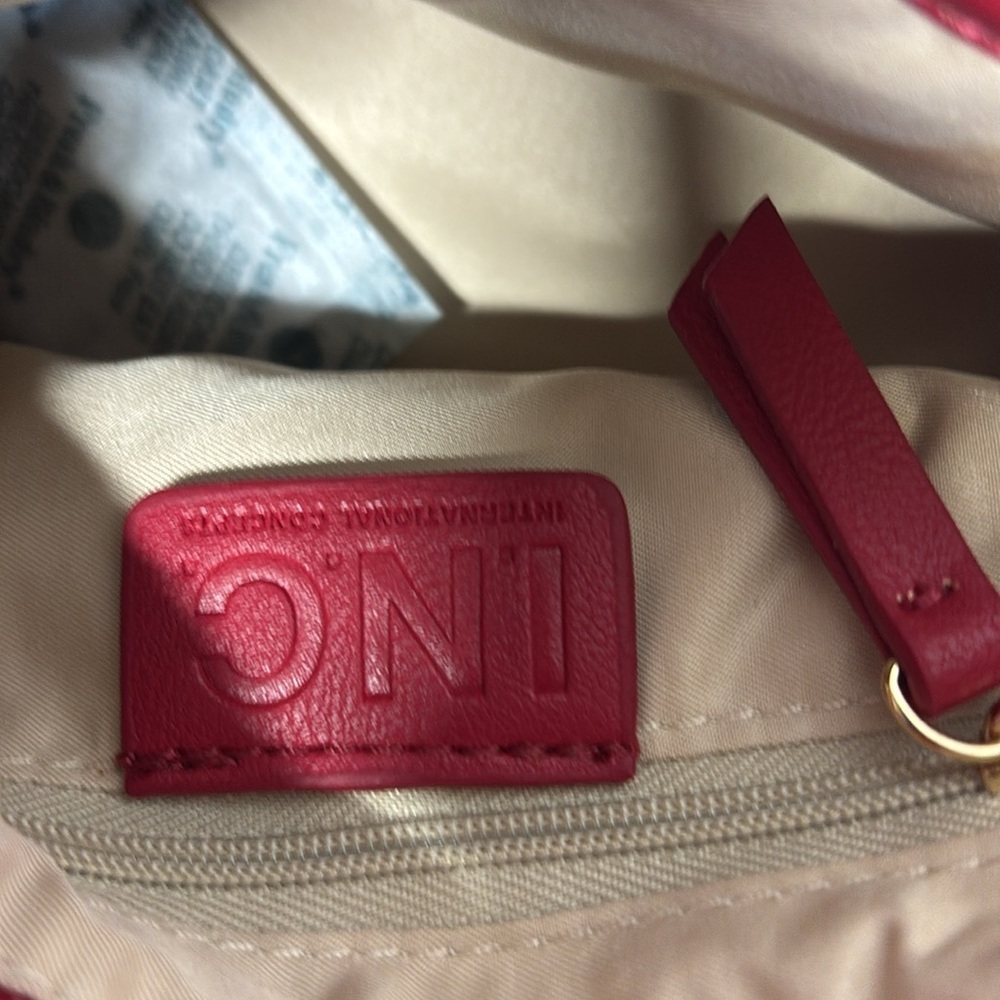 INC. Meliss Red Pepper and gold velvet cinch cross body or adjustable purse - Picture 14 of 16